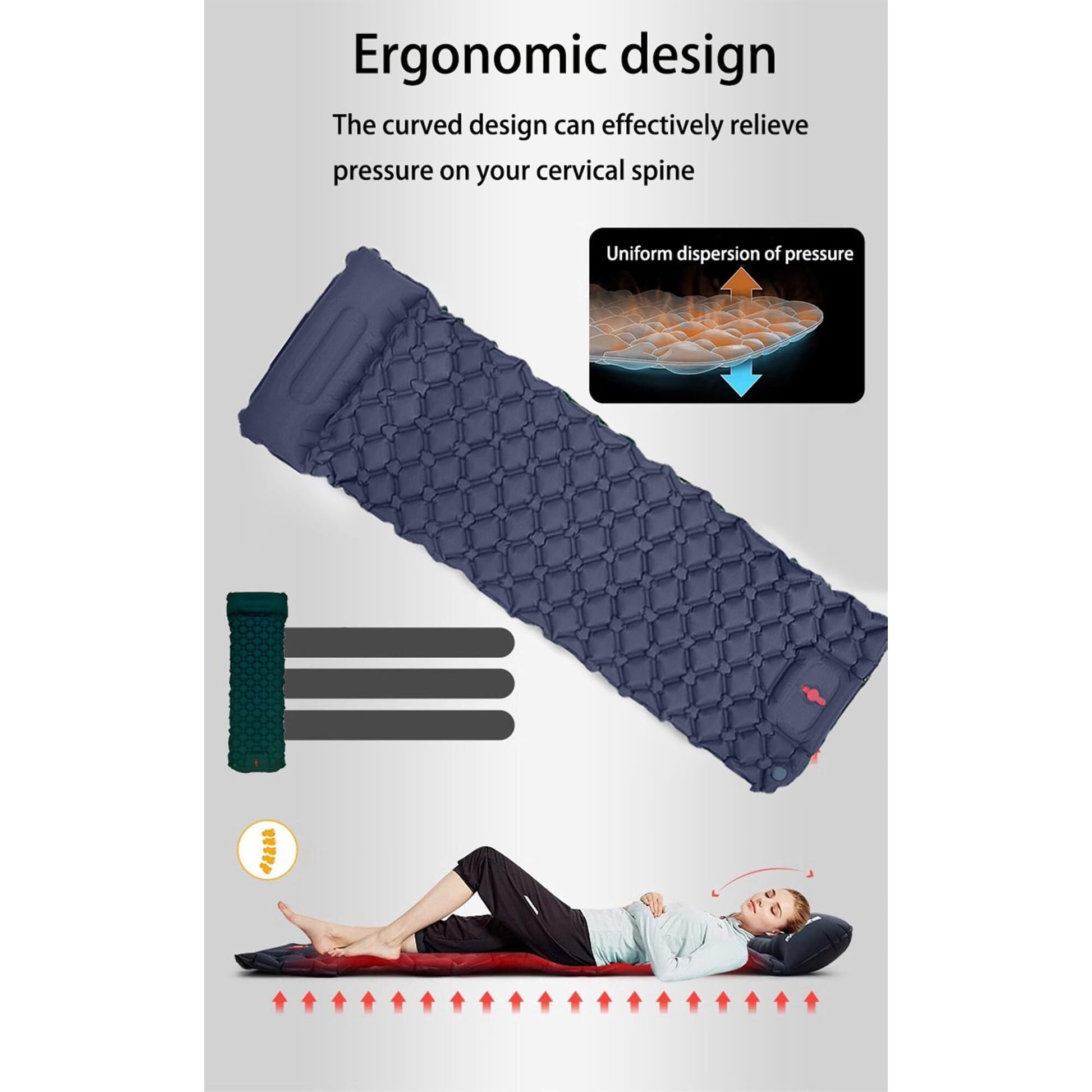 Ultralight Camping Sleeping Pad: Built-in Foot Pump, Integrated Pillow - Compact, Waterproof for V1107-CS-CQCD