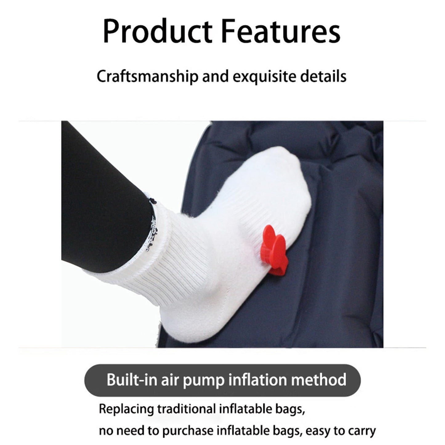 Ultralight Camping Sleeping Pad: Built-in Foot Pump, Integrated Pillow - Compact, Waterproof for V1107-CS-CQCD