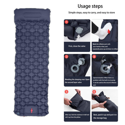 Ultralight Camping Sleeping Pad: Built-in Foot Pump, Integrated Pillow - Compact, Waterproof for V1107-CS-CQCD