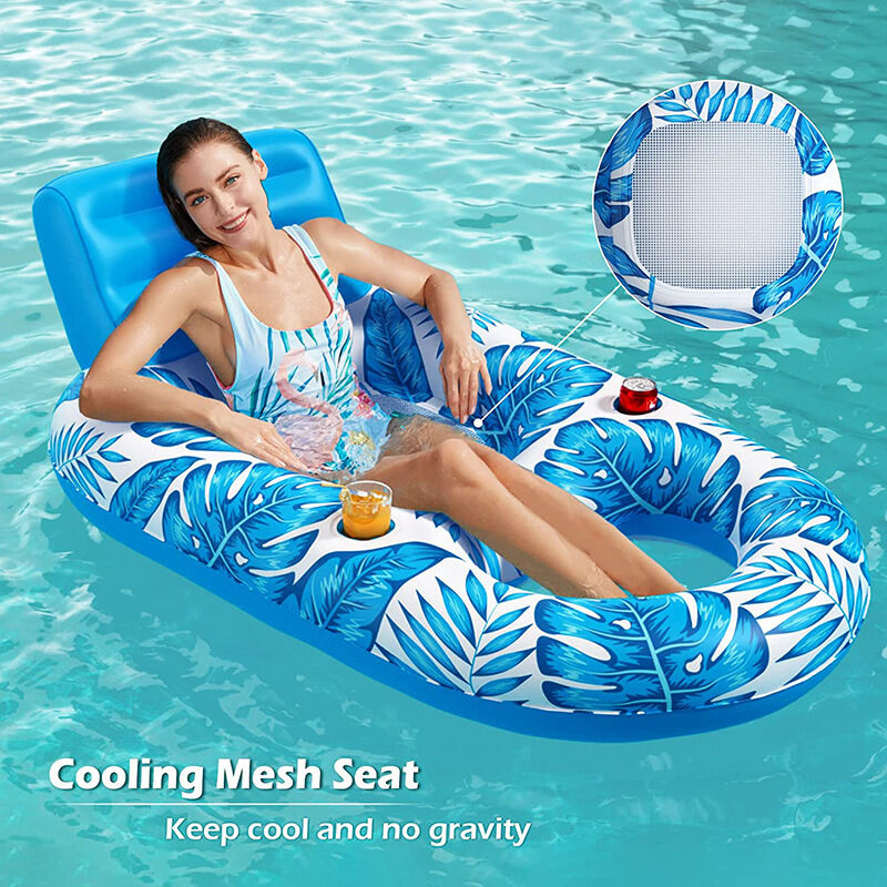 Inflatable Pool Lounger Float with Backrest & Cup Holders - U-Shaped Floating Chair for Pool, Lake, Beach V1107-CS-CQTYFP