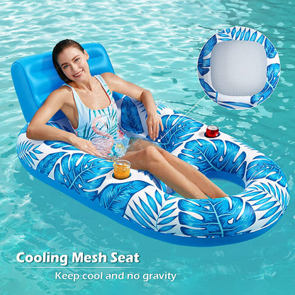 Inflatable Pool Lounger Float with Backrest & Cup Holders - U-Shaped Floating Chair for Pool, Lake, Beach V1107-CS-CQTYFP