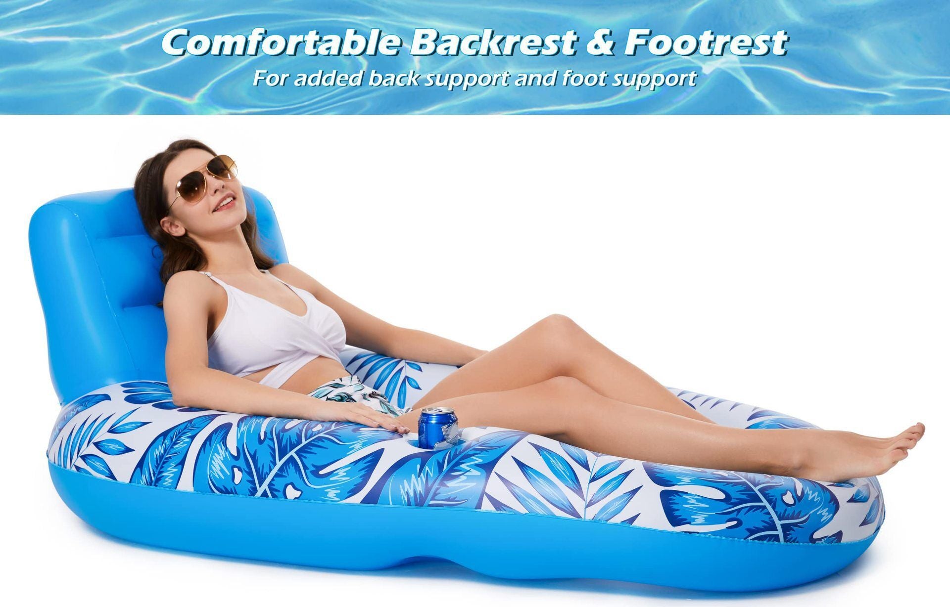Inflatable Pool Lounger Float with Backrest & Cup Holders - U-Shaped Floating Chair for Pool, Lake, Beach V1107-CS-CQTYFP
