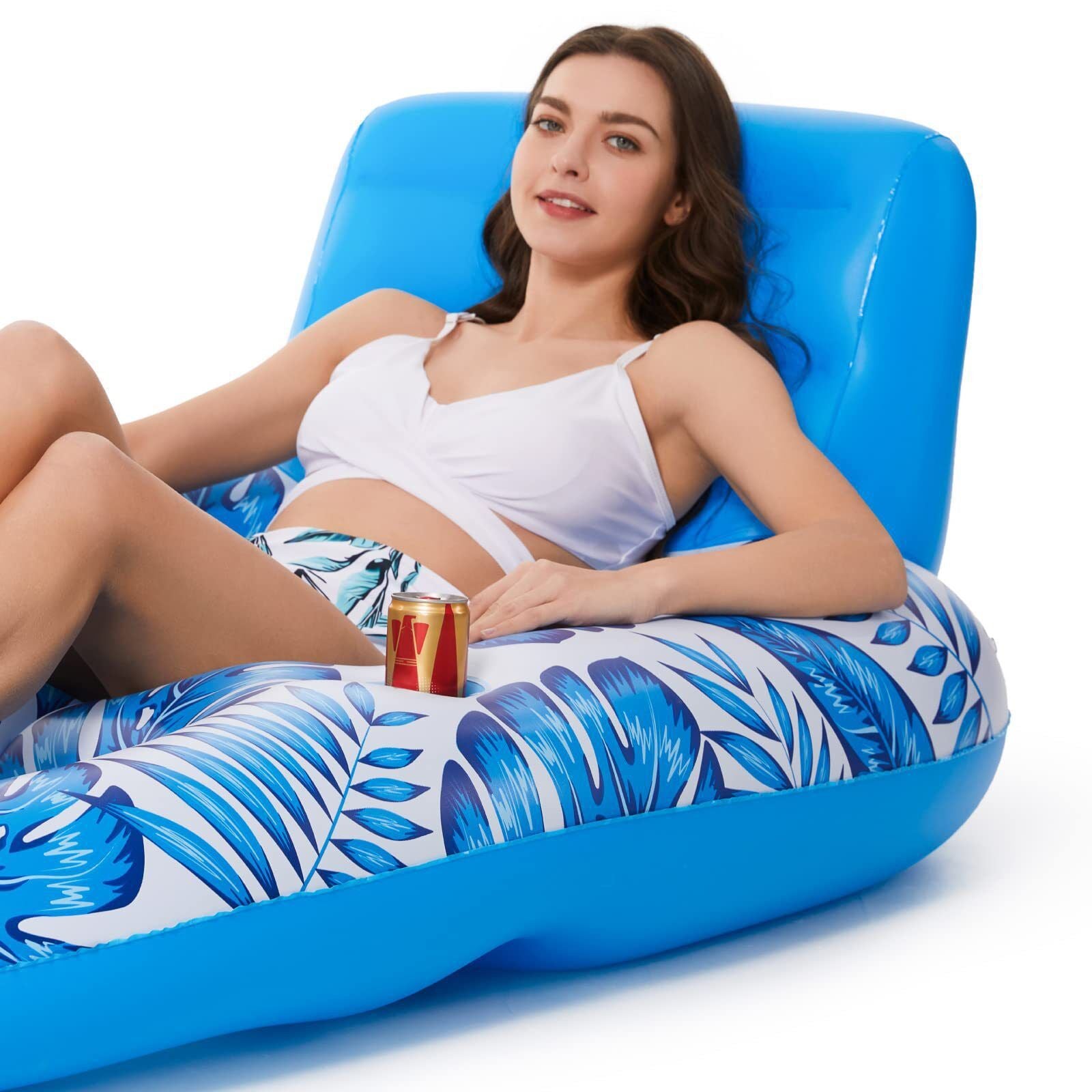 Inflatable Pool Lounger Float with Backrest & Cup Holders - U-Shaped Floating Chair for Pool, Lake, Beach V1107-CS-CQTYFP