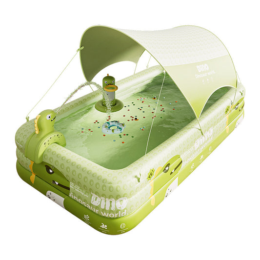Inflatable Swimming Pool 260x160x56cm with Canopy & Dinosaur Spray - Kids Outdoor Water Play Set for V1107-CS-CQYYC2