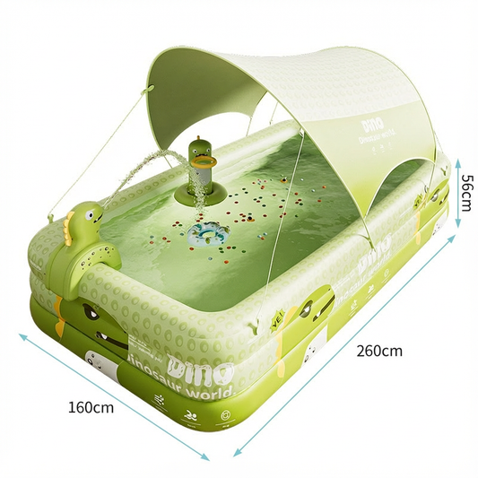 Inflatable Swimming Pool 260x160x56cm with Canopy & Dinosaur Spray - Kids Outdoor Water Play Set for V1107-CS-CQYYC2