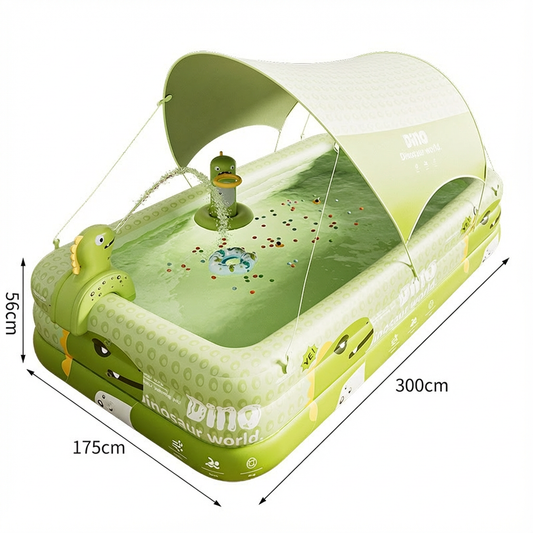 Inflatable Swimming Pool 300x175x56cm with Canopy & Dinosaur Spray - Kids Outdoor Water Play Set for V1107-CS-CQYYC3