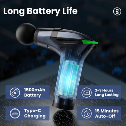 Black 3-in-1 Massage Gun with Extendable Handle & Back Strap - 12-Speed Deep Tissue Muscle Massager, 4 V1107-CS-CSBJMQ1