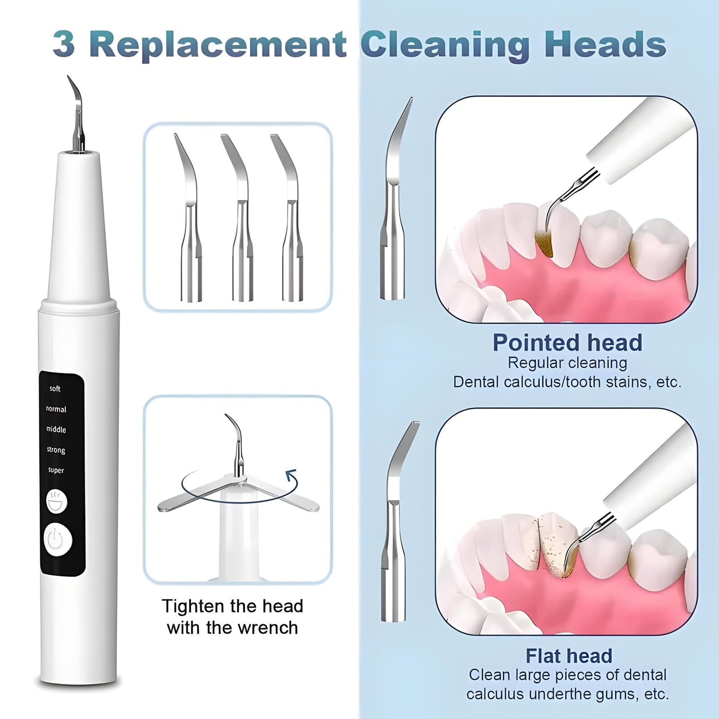 High-End Ultrasonic Tooth Cleaner with LED Light & Smart Gum Protection - 5 Modes, IPX7 Waterproof, V1107-CS-CSBJYQB