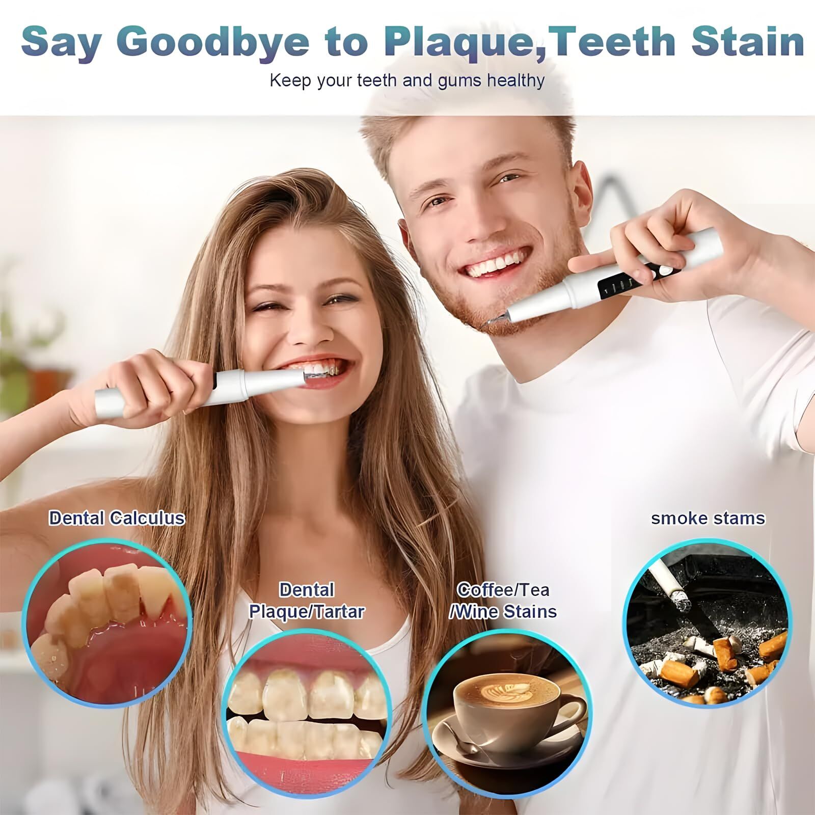 High-End Ultrasonic Tooth Cleaner with LED Light & Smart Gum Protection - 5 Modes, IPX7 Waterproof, V1107-CS-CSBJYQH