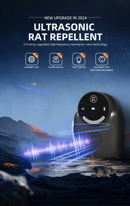 USB Ultrasonic Pest Repeller with Dynamic Frequency & Flash Light - Smart Rat, Mosquito & Cockroach Deterrent V1107-CS-CSBQSQ