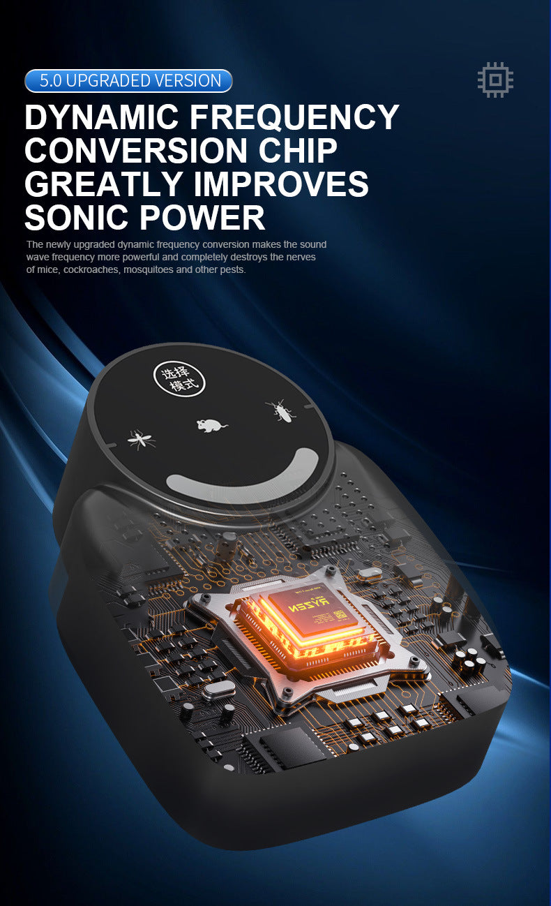 USB Ultrasonic Pest Repeller with Dynamic Frequency & Flash Light - Smart Rat, Mosquito & Cockroach Deterrent V1107-CS-CSBQSQ