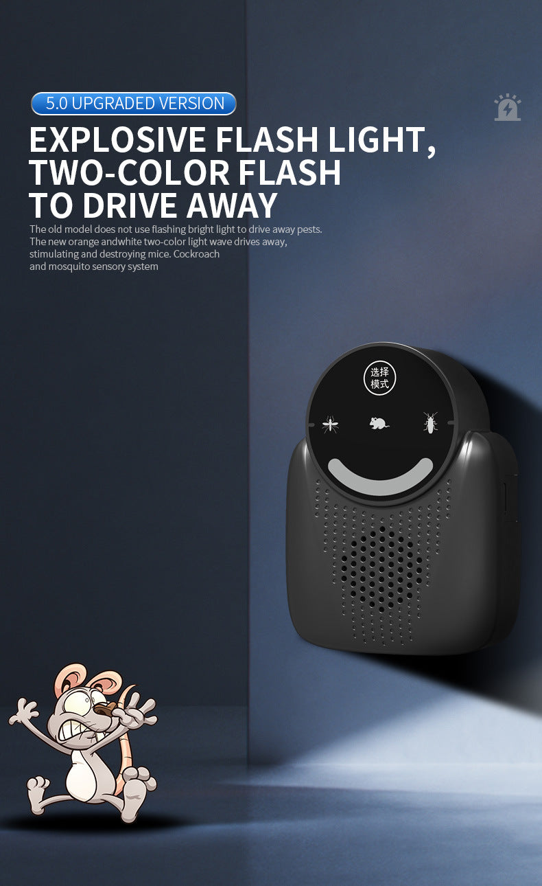 USB Ultrasonic Pest Repeller with Dynamic Frequency & Flash Light - Smart Rat, Mosquito & Cockroach Deterrent V1107-CS-CSBQSQ