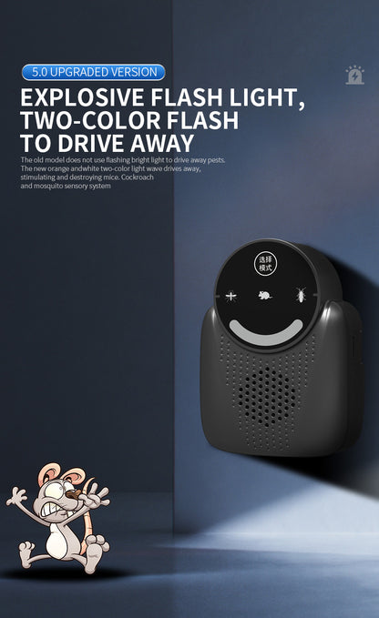 USB Ultrasonic Pest Repeller with Dynamic Frequency & Flash Light - Smart Rat, Mosquito & Cockroach Deterrent V1107-CS-CSBQSQ
