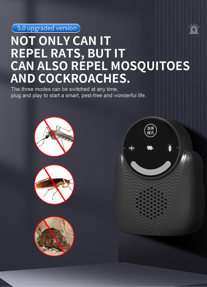 USB Ultrasonic Pest Repeller with Dynamic Frequency & Flash Light - Smart Rat, Mosquito & Cockroach Deterrent V1107-CS-CSBQSQ