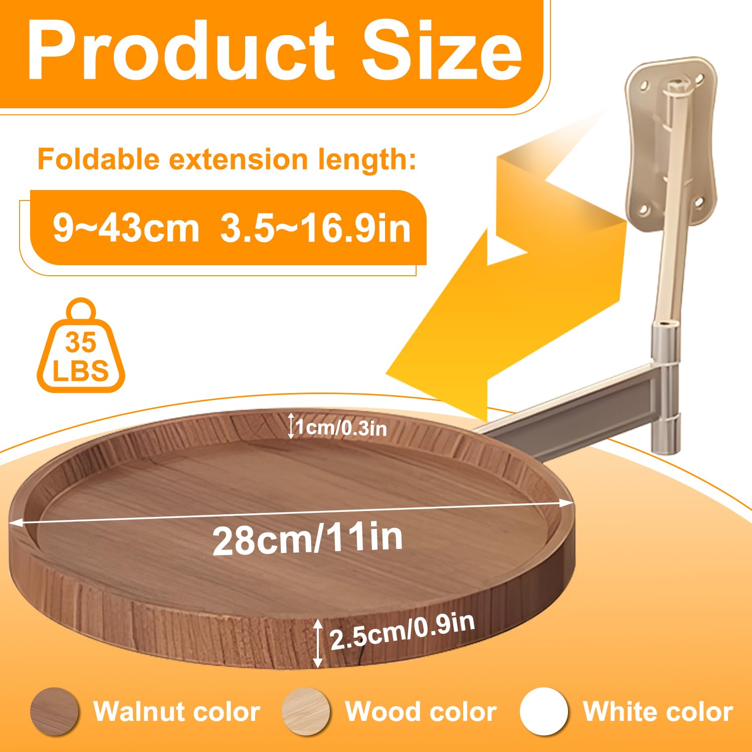 Wall-Mounted Foldable Round Table - Telescopic Adjustable Bedside Desk with Aluminum Alloy Support, Multi-Use V1107-CS-CTZWJH