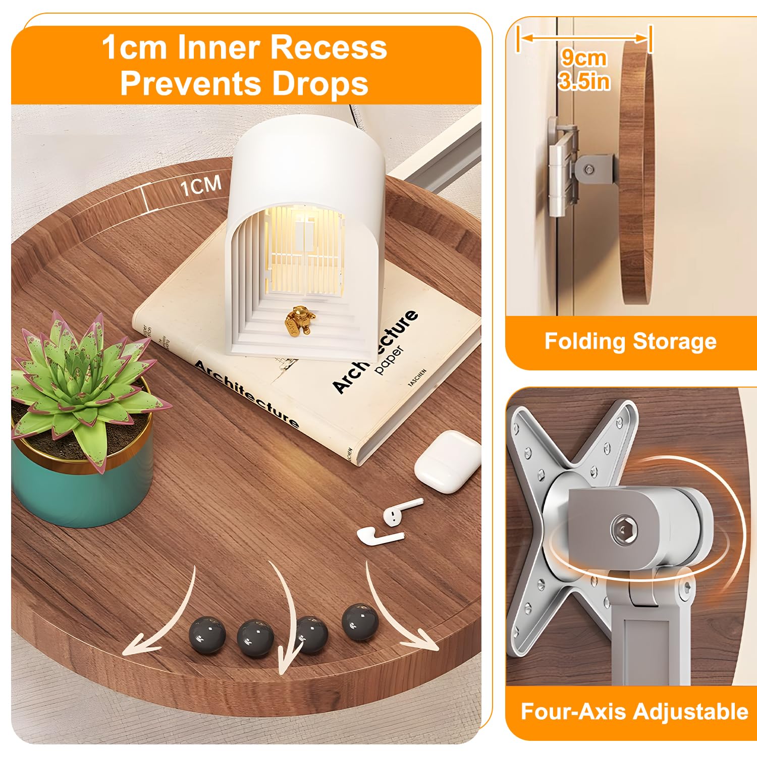 Wall-Mounted Foldable Round Table - Telescopic Adjustable Bedside Desk with Aluminum Alloy Support, Multi-Use V1107-CS-CTZWJH