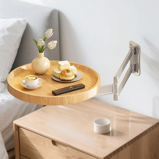 Wall-Mounted Foldable Round Table - Telescopic Adjustable Bedside Desk with Aluminum Alloy Support, Multi-Use V1107-CS-CTZWJY