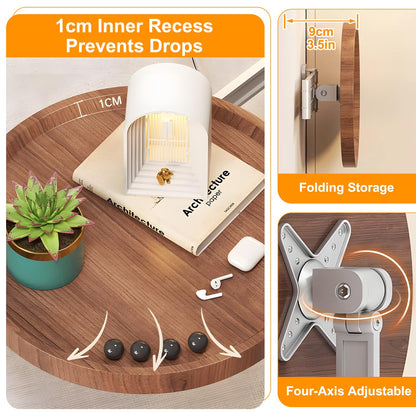 Wall-Mounted Foldable Round Table - Telescopic Adjustable Bedside Desk with Aluminum Alloy Support, Multi-Use V1107-CS-CTZWJY