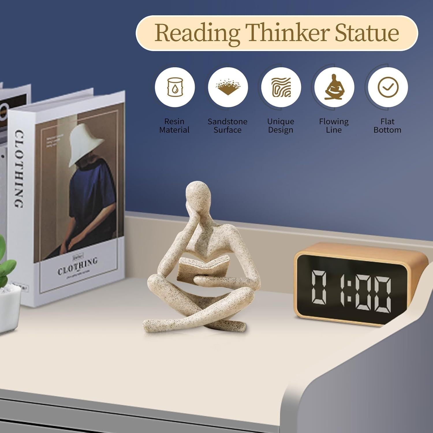 Abstract Reading Thinker Statue for Home Decor, Modern Resin Sculpture Figurine for Bookshelf, Desk & Living V1107-CS-CXGYPBJB