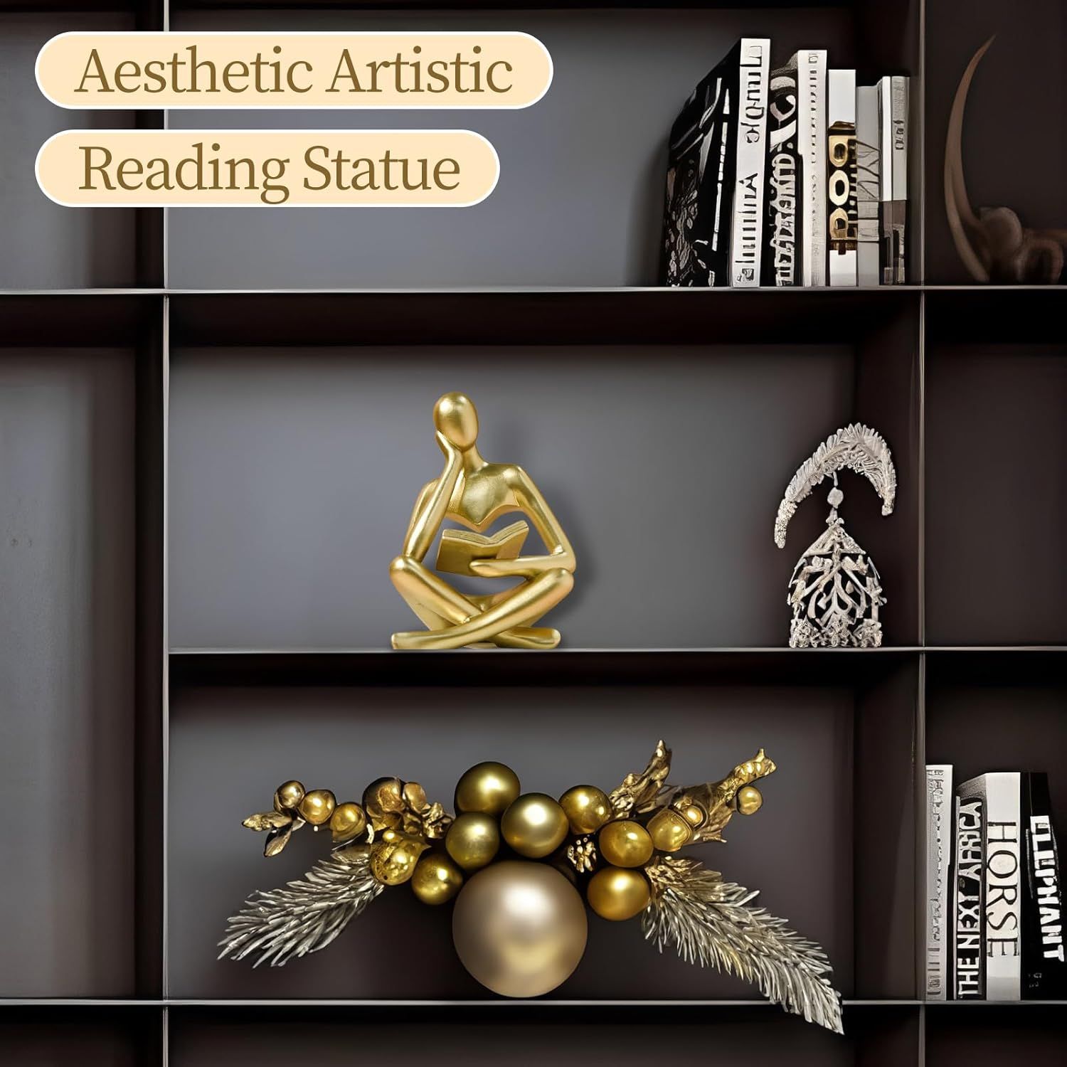 Abstract Reading Thinker Statue for Home Decor, Modern Resin Sculpture Figurine for Bookshelf, Desk & Living V1107-CS-CXGYPBJJ