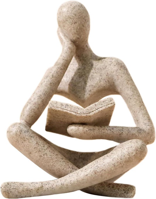 Abstract Reading Thinker Statue for Home Decor, Modern Resin Sculpture Figurine for Bookshelf, Desk & Living V1107-CS-CXGYPBJM