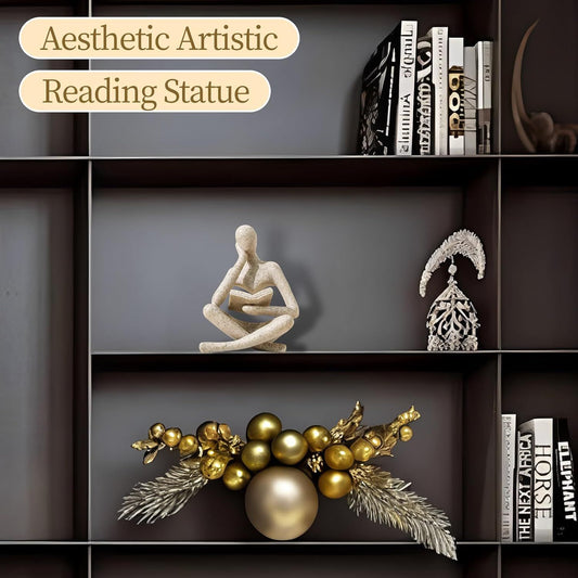 Abstract Reading Thinker Statue for Home Decor, Modern Resin Sculpture Figurine for Bookshelf, Desk & Living V1107-CS-CXGYPBJM