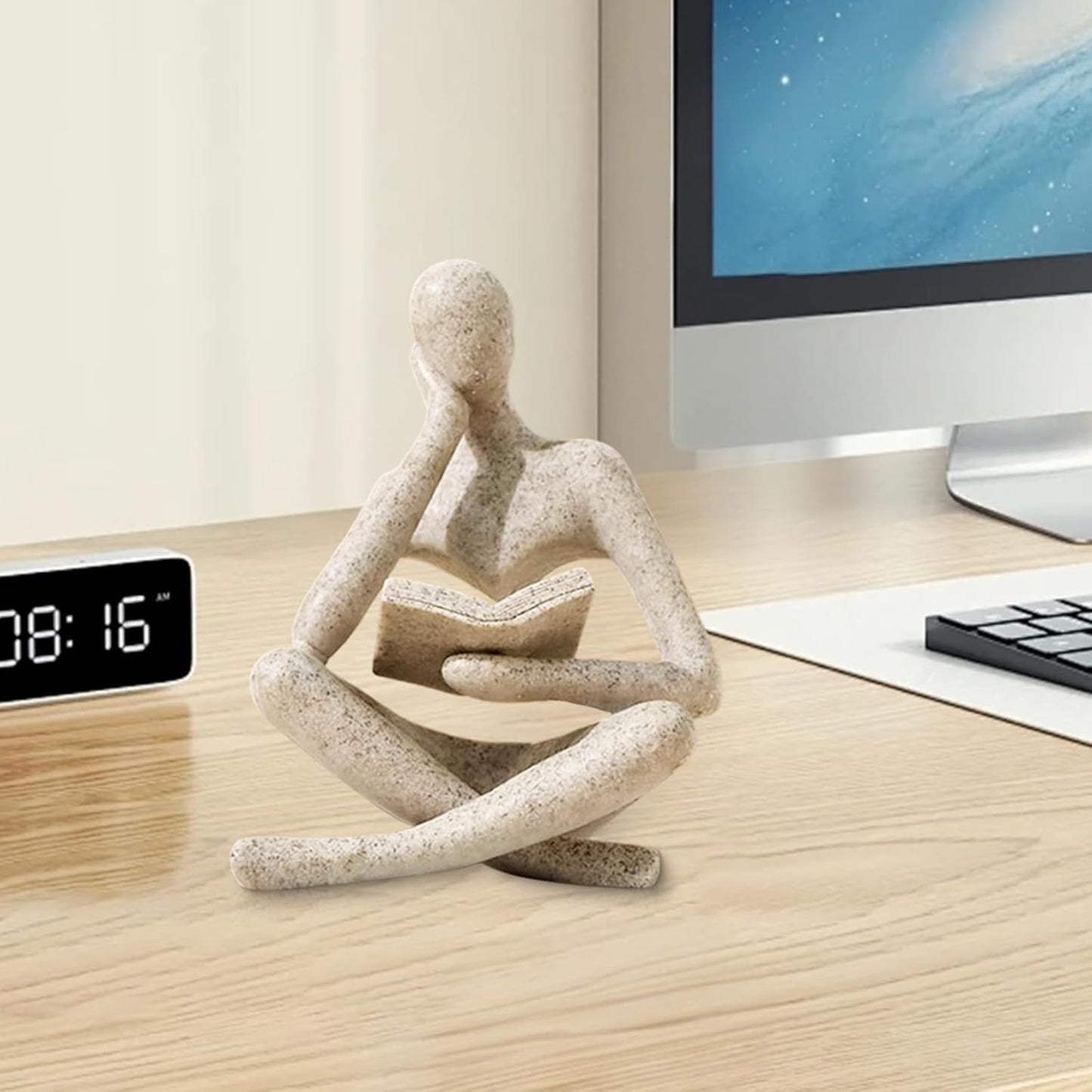 Abstract Reading Thinker Statue for Home Decor, Modern Resin Sculpture Figurine for Bookshelf, Desk & Living V1107-CS-CXGYPBJM