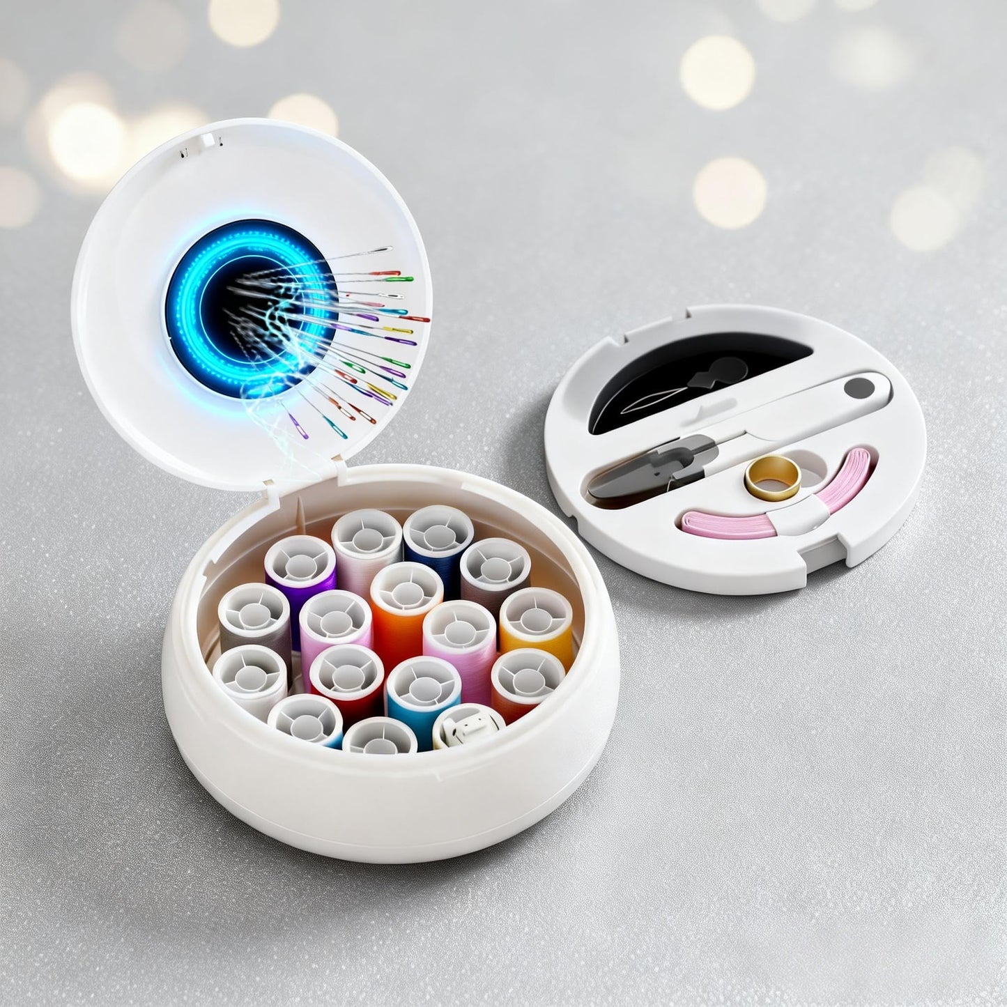 Modern Magnetic Sewing Kit - Compact Travel Sewing Box with Strong Magnetic Lid, 16-Thread Spools & Tools, V1107-CS-CXZXHB