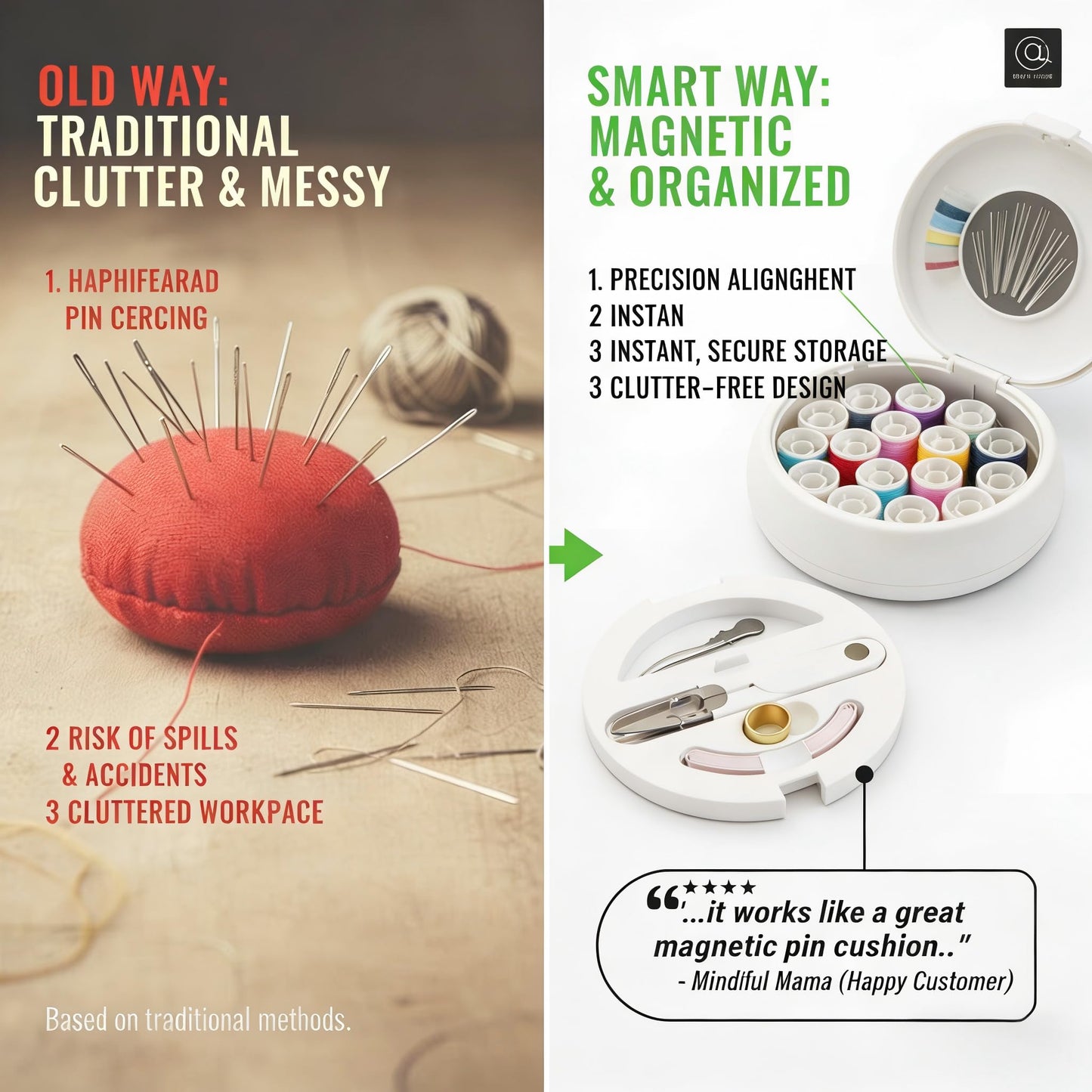 Modern Magnetic Sewing Kit - Compact Travel Sewing Box with Strong Magnetic Lid, 16-Thread Spools & Tools, V1107-CS-CXZXHB