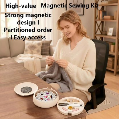 Modern Magnetic Sewing Kit - Compact Travel Sewing Box with Strong Magnetic Lid, 16-Thread Spools & Tools, V1107-CS-CXZXHMB