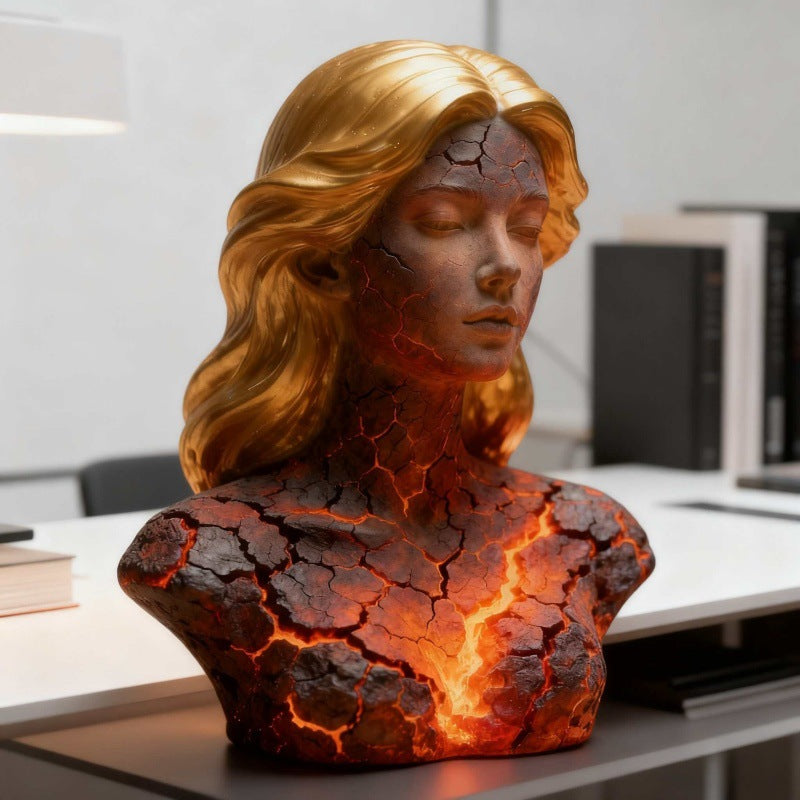 Blazing Maiden Figurine LED Lamp - Artistic Resin Sculpture with Crackled Light Effect, Elegant Decorative V1107-CS-CYSVBJH
