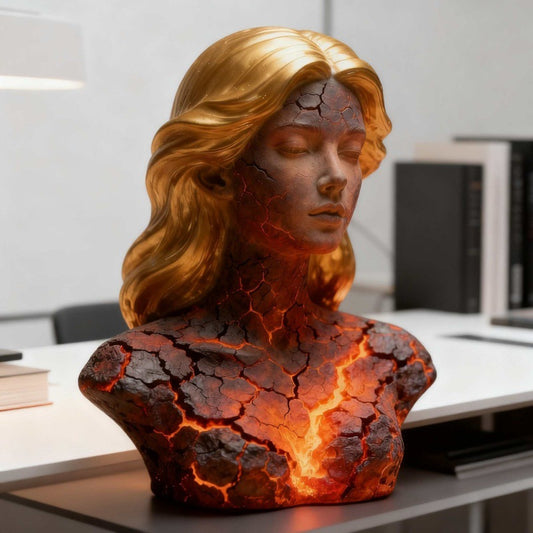 Blazing Maiden Figurine LED Lamp - Artistic Resin Sculpture with Crackled Light Effect, Elegant Decorative V1107-CS-CYSVBJH