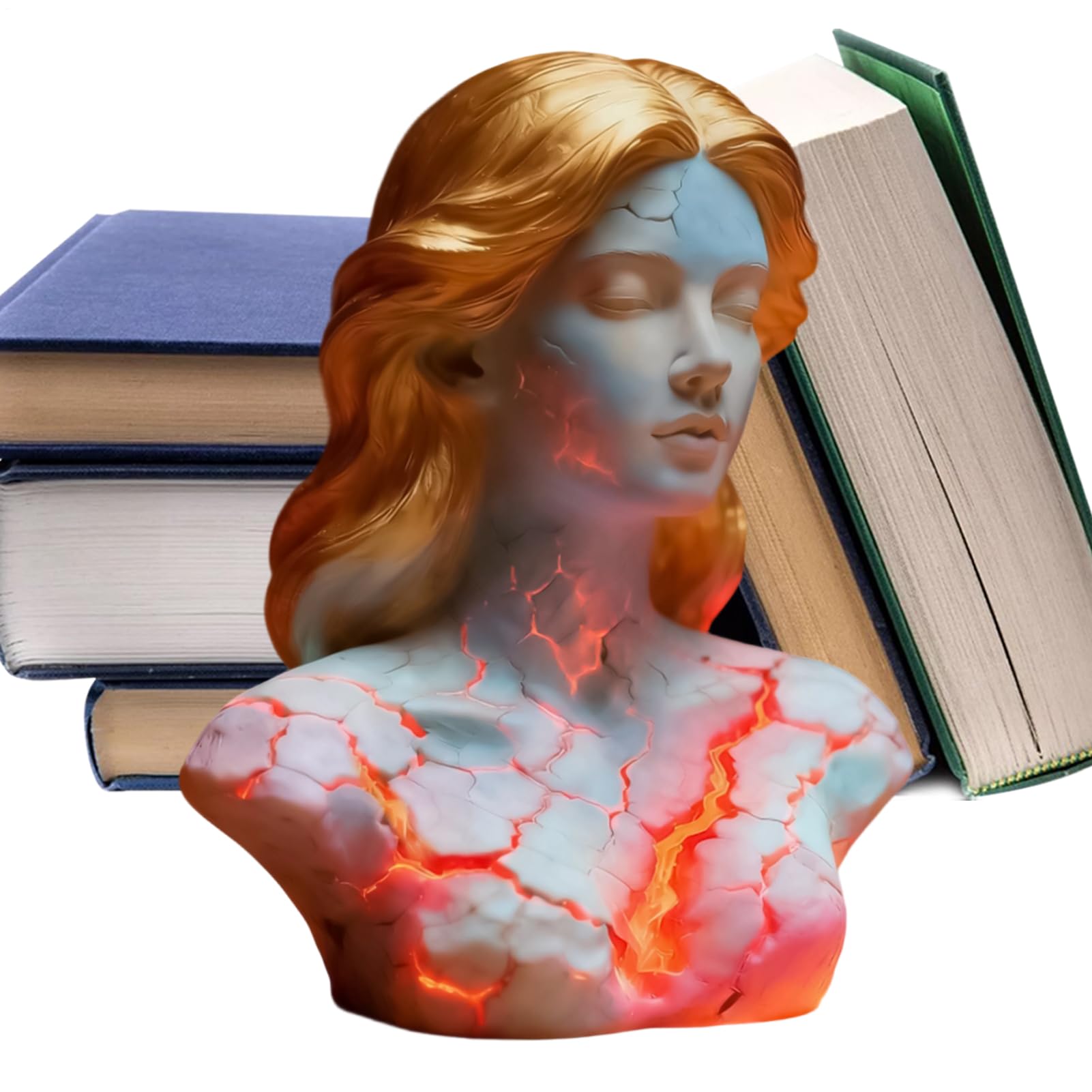 Blazing Maiden Figurine LED Lamp - Artistic Resin Sculpture with Crackled Light Effect, Elegant Decorative V1107-CS-CYSVBJL
