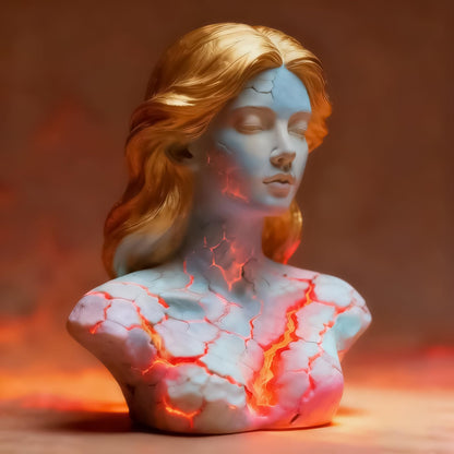 Blazing Maiden Figurine LED Lamp - Artistic Resin Sculpture with Crackled Light Effect, Elegant Decorative V1107-CS-CYSVBJL