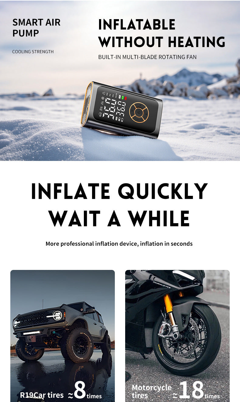 Wireless Tire Inflator with Digital Display - Portable Air Compressor for Cars, Bikes, Balls & More (Black) V1107-CS-CZCQB