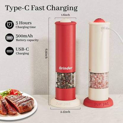 High-Performance USB-C Electric Pepper & Salt Grinder Set - Adjustable Coarseness, One-Touch Operation - V1107-CS-DDHJYMQ