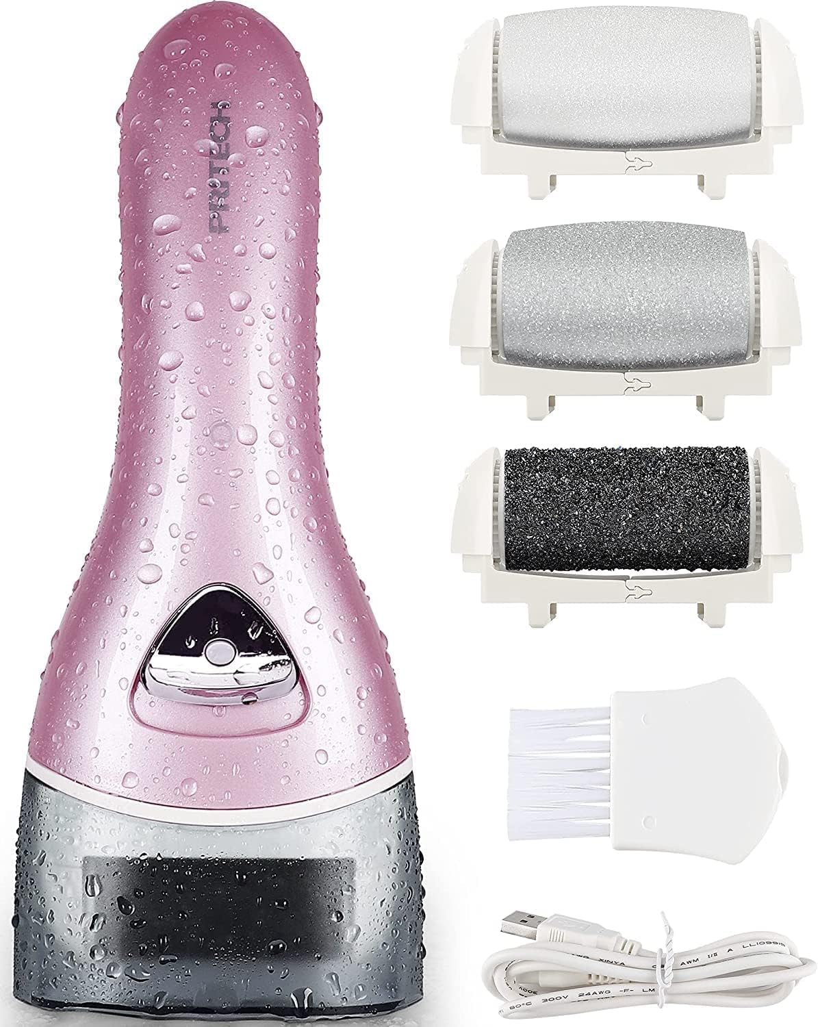 Electric Foot File Rechargeable Pedicure Tool - 3 Interchangeable Rollers (Fine, Regular, Coarse), IPX6 V1107-CS-DDMJQ