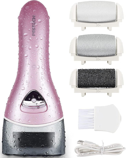 Electric Foot File Rechargeable Pedicure Tool - 3 Interchangeable Rollers (Fine, Regular, Coarse), IPX6 V1107-CS-DDMJQ