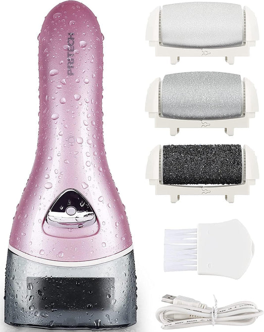 Electric Foot File Rechargeable Pedicure Tool - 3 Interchangeable Rollers (Fine, Regular, Coarse), IPX6 V1107-CS-DDMJQ