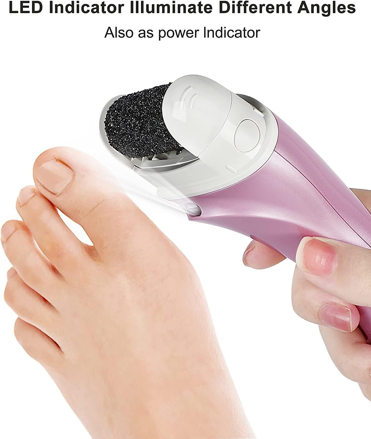 Electric Foot File Rechargeable Pedicure Tool - 3 Interchangeable Rollers (Fine, Regular, Coarse), IPX6 V1107-CS-DDMJQ