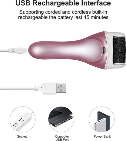 Electric Foot File Rechargeable Pedicure Tool - 3 Interchangeable Rollers (Fine, Regular, Coarse), IPX6 V1107-CS-DDMJQ