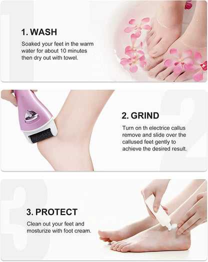 Electric Foot File Rechargeable Pedicure Tool - 3 Interchangeable Rollers (Fine, Regular, Coarse), IPX6 V1107-CS-DDMJQ