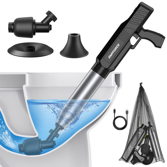 Electric Toilet Plunger with TurboPlunge Technology - Cordless High-Pressure Drain Cleaner, Multi-Head V1107-CS-DDMTSTQ