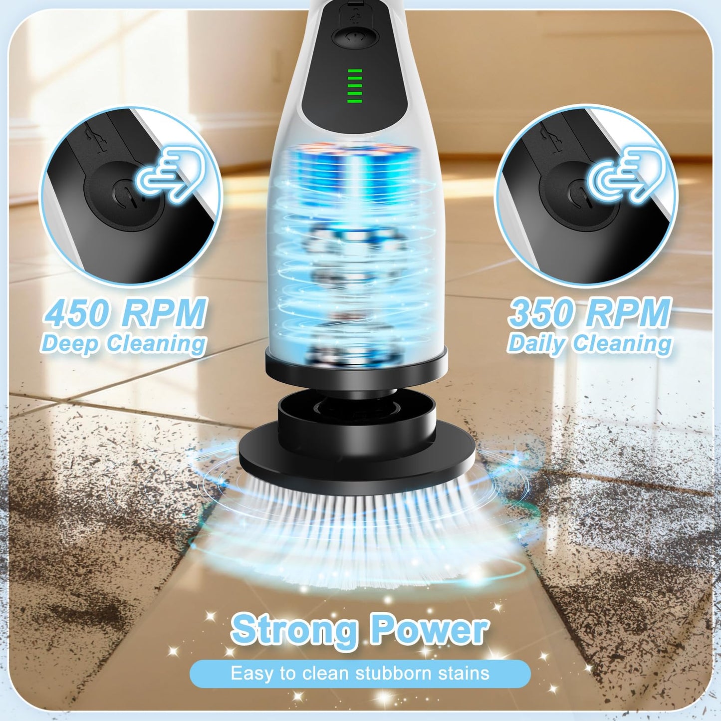 Wireless Electric Cleaning Brush with 8 Replaceable Heads - Adjustable Extendable Handle for Bathroom, V1107-CS-DDQJS