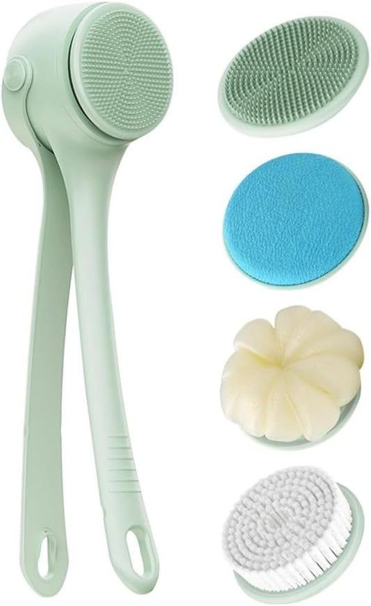 Electric Shower Body Scrubber Brush with 4 Heads, IPX5 Waterproof Rechargeable Back Cleaner for Exfoliating & V1107-CS-DDXZSL