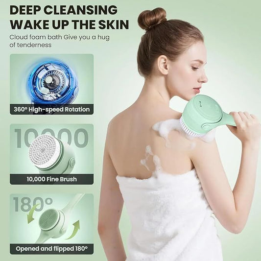 Electric Shower Body Scrubber Brush with 4 Heads, IPX5 Waterproof Rechargeable Back Cleaner for Exfoliating & V1107-CS-DDXZSL