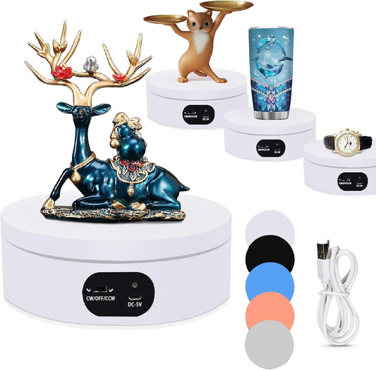 6.29-Inch Quiet 360 degrees Rotating Display Stand for Tumblers, Figurines & Resin Art, Perfect for Video V1107-CS-DDXZZST16