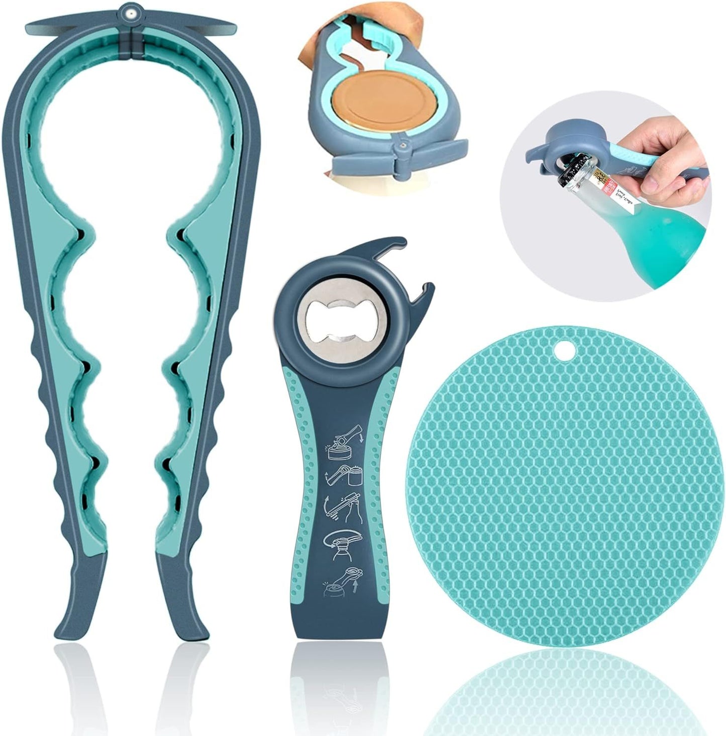 5-in-1 Bottle Opener & 4-Size Jar Opener Set with Adjustable Grip, Silicone Pad, and Ergonomic V1107-CS-DGNKPQTZ