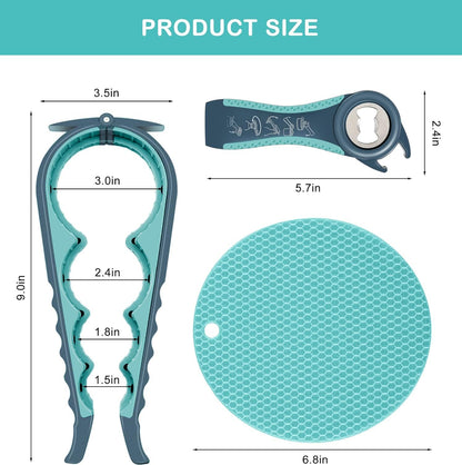 5-in-1 Bottle Opener & 4-Size Jar Opener Set with Adjustable Grip, Silicone Pad, and Ergonomic V1107-CS-DGNKPQTZ