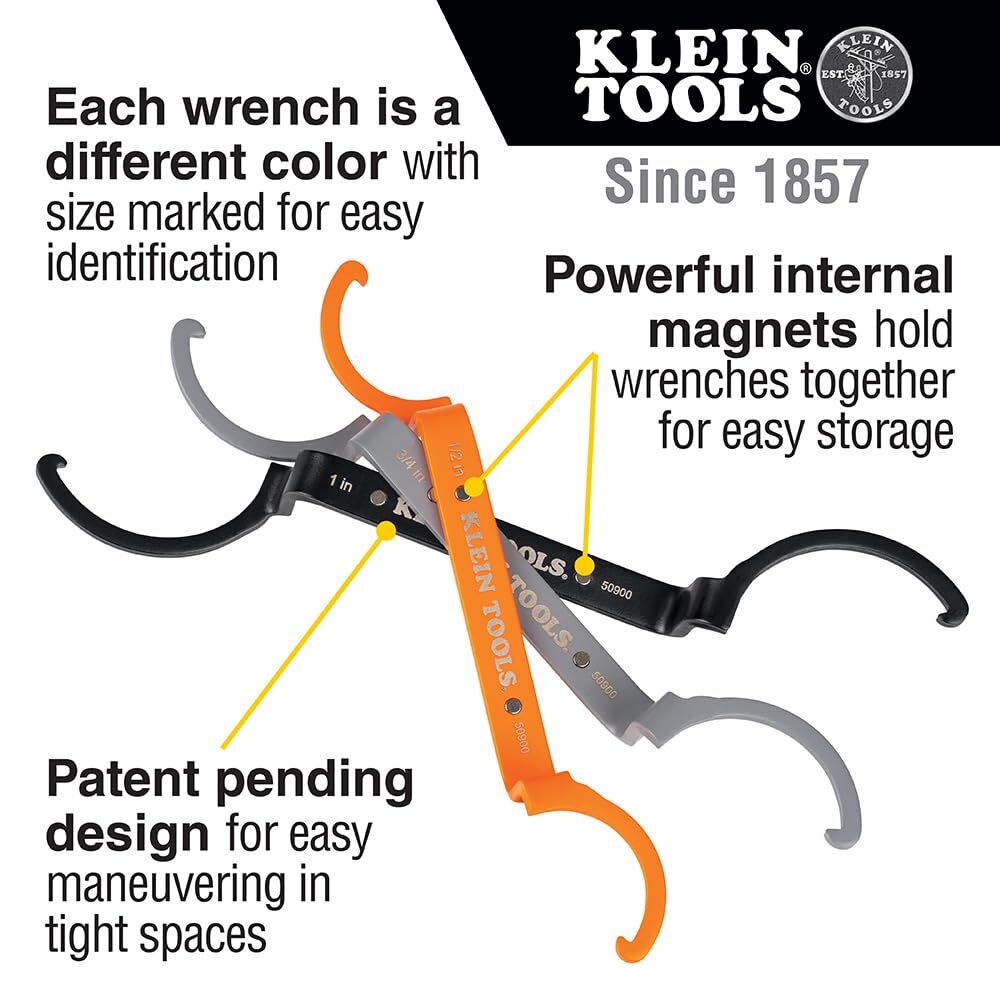 Orange Conduit Lockout Wrench Set - 3-Piece Offset Tool for 1/2", 3/4", 1" Pipe Nuts | Magnetic Storage & V1107-CS-DGSDBS